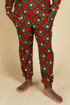 The Quilty Pleasure | Mens Red And Green Afghan Christmas Pajama Bottom -US Clothing Sales Store 10 01 Christmas Pajamas MLR 8321 Editpant