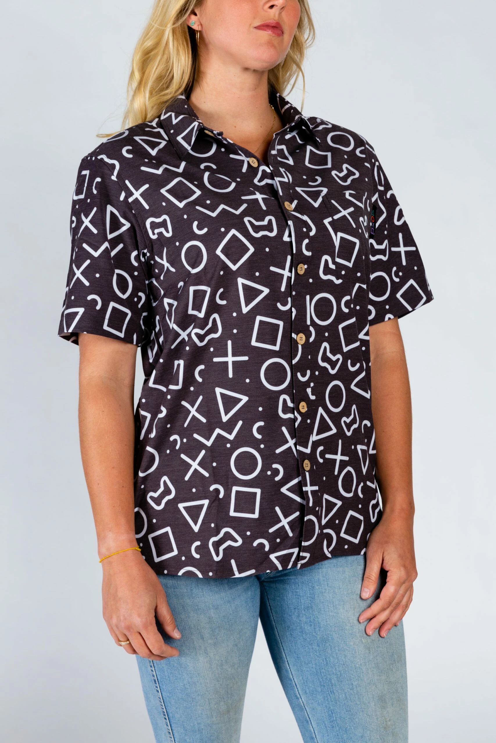 The Loading Screen | Black And White Button-Up Shirt Inspired By Playstation 6 The Loading Screen | Black And White Button-Up Shirt Inspired By Playstation - Image 4