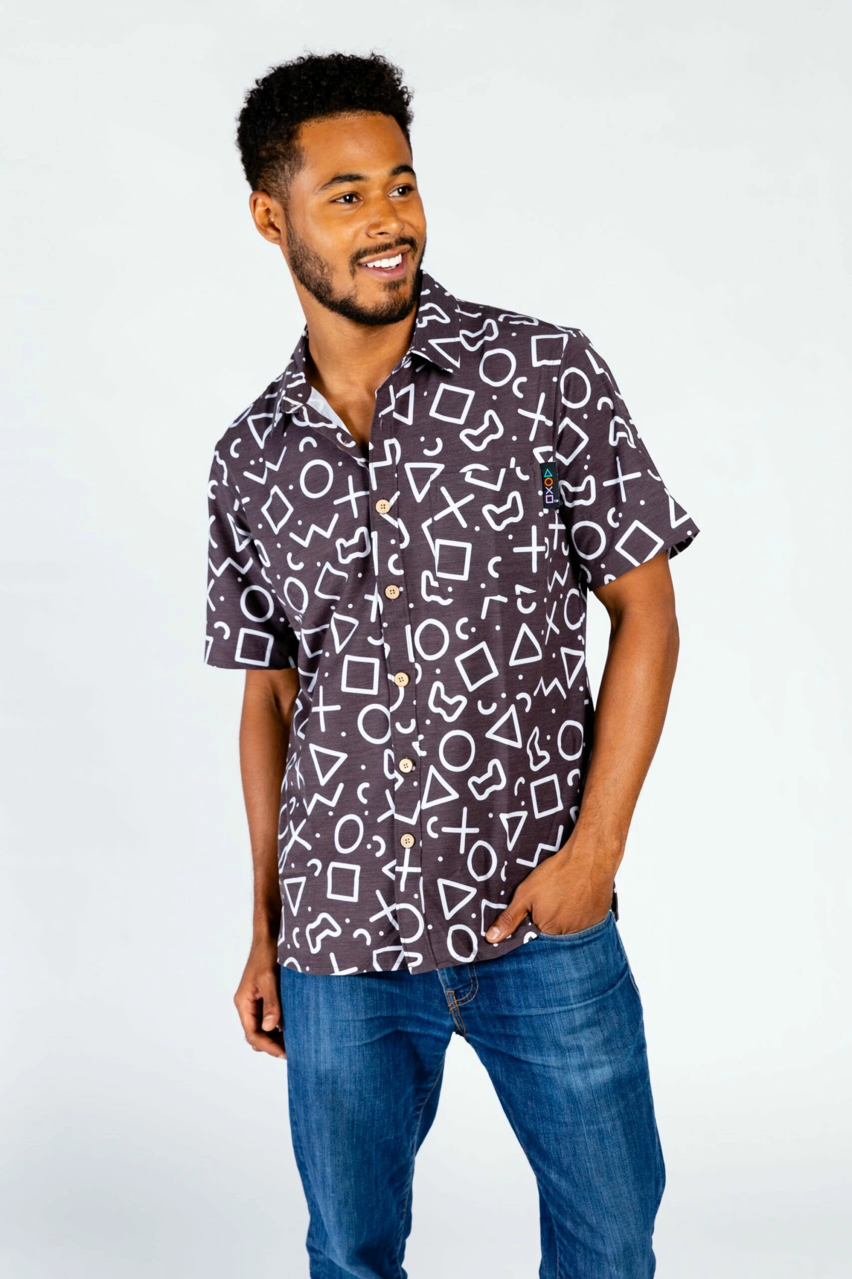 The Loading Screen | Black And White Button-Up Shirt Inspired By Playstation 7 The Loading Screen | Black And White Button-Up Shirt Inspired By Playstation - Image 5