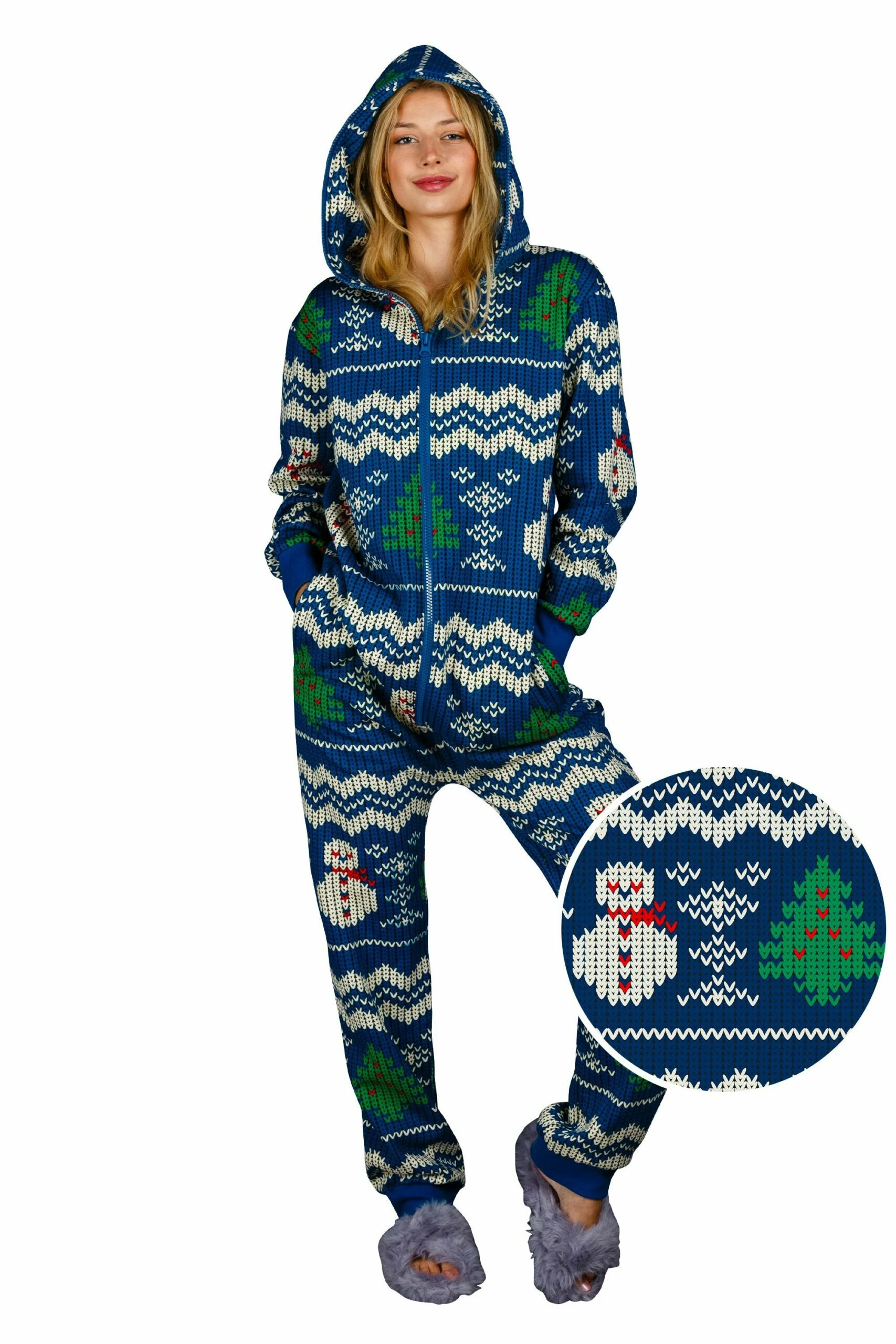 The Eggnog Aficionado | Ladies Unisex Snowman Print Blue Christmas Onesie 3 The Eggnog Aficionado | Ladies Unisex Snowman Print Blue Christmas Onesie