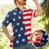 The Johnny Adams | Men's American Flag Stretch Hawaiian Shirt -US Clothing Sales Store JohnnyAdamsUSAHawaiianCallout