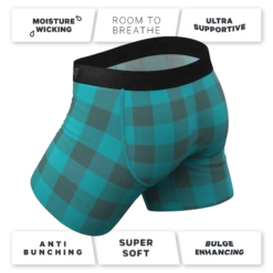 The Plaid And Simple | Green Buffalo Check Ball Hammock® Pouch Underwear With Fly -US Clothing Sales Store PlaidandSimpleBoxerwFly4