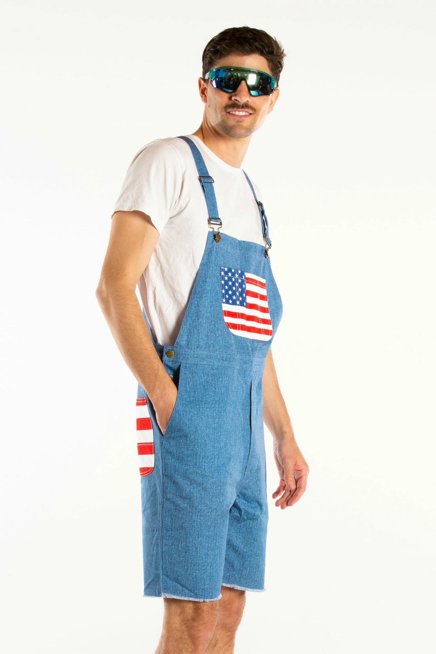 The Chattahoochees | Denim American Flag Short Overalls 4 The Chattahoochees | Denim American Flag Short Overalls - Image 2