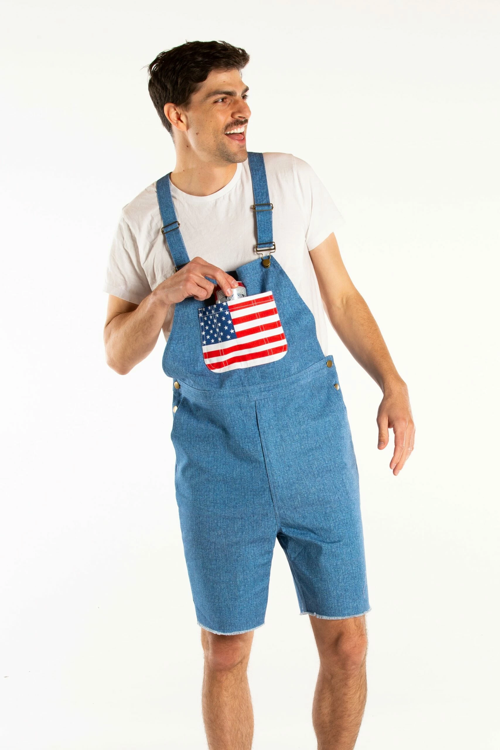 The Chattahoochees | Denim American Flag Short Overalls 3 The Chattahoochees | Denim American Flag Short Overalls